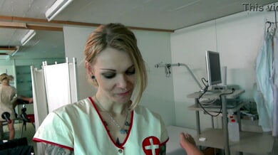Nurse dominates with fisting and sounding in clinical medical session