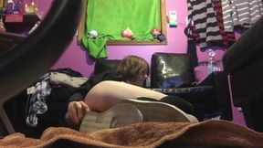 Sissy femboy stuffed dildo gagged in bussy squirts cum