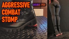 Aggressive CBT Stomping in Black Leather Combat Boots and Outfit (Double Version) - Tamystarly - Cock Balls Crush Trample, Bootjob, Trampling, Shoejob