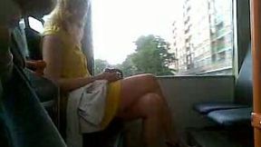 Stroking my cock next to gorgeous blondie in public bus