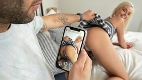 Slutty blonde stepsister gets teen pussy pounded by older stepbro