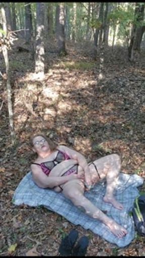 Autumn forest fun bbw gives herself shaking orgasms solo