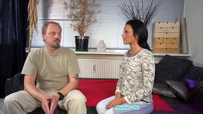 Young German amateur with tattoos gets her first-ever oral scene.