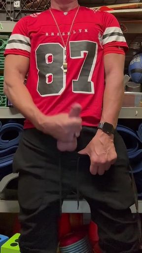Jockdad87 Shoots a Load of Cum in His #87 Jersey