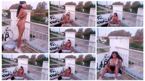 Latina, slim brunette, having fun in public