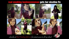 Real Smoking Businesswoman Gets Her Nicotine Fix (3 Cigarettes!)