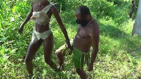 Hungry farmer's cock pulled by sexy ebony tribe female in the forest