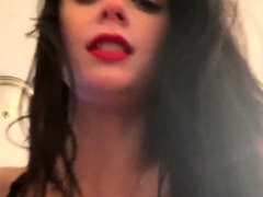 Amateur busty brunette masturbates and does hand job