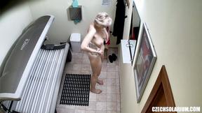 ”Older MILF Tanning her Shaved Tight Cunt”