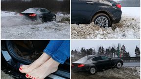 PREMIERE: Crazy drift on snow in powerful RWD BMW 5-series