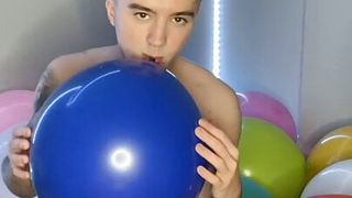 Balloon Fetish Jerk Off Session (Sucking, Humping, Cumming &amp; Popping Balloons)