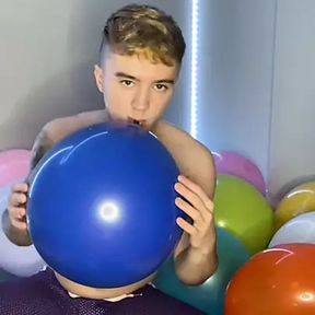 Balloon Fetish Jerk Off Session (Sucking, Humping, Cumming &amp; Popping Balloons)