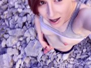 Innocent Looking TS Girl Almost Caught Stripping and Cumming Outdoors