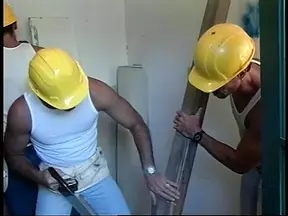 Handsome workers want to get a break and be naughty