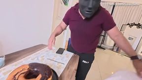 Femboy trans boy fucked on table after kitchen foreplay