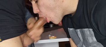 Sucking dick with cumshot and cumeating