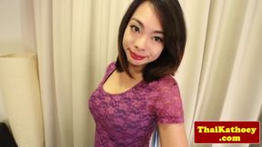 Pretty thai tgirl with braces gives solo show