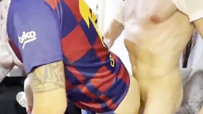 Barcelona fans are celebration goal with raw gay sex orgy