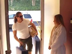 Fit stud comes over to hot blonde's house to give a massage and ends up fucking her