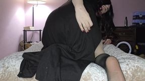 Sissy Femboy Plays with Their Uncut Cock While Wearing Nylons