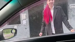 Cute student takes a ride in the backseat