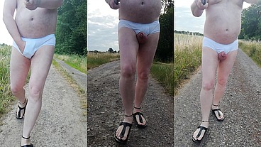 Geiler FKK Spaß in der Natur mit weißer Unterhose
