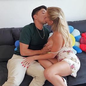 Hot Blonde MILF Receives Cum From Sons Friend