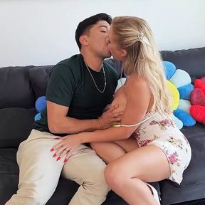 Hot Blonde MILF Receives Cum From Sons Friend