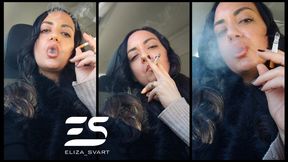 Traditional car smoke after the hairdresser in a fur coat