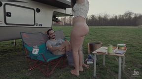 Would you go camping with us? Quick outdoor fuck PAWG creampie