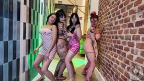 FOUR GIRLS DANCING SHAKING ASS TWERK SPANKING IN FISHNET 4K