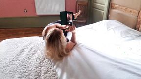 Beautiful sandy-haired mature wife worships her hubby's feet