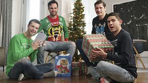 Muscular stepdaddies are spending an intimate Christmas eve with their beautiful sons