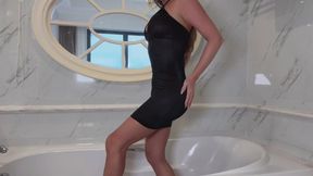 Shiny Dress Clothed Showering & Pee