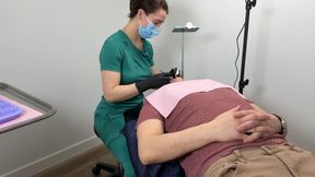 Nurse Bunny Checks Dr. Canada's Teeth Side Angle