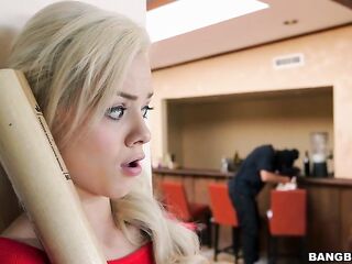 Elsa Jean is confronting a black burglar in her home and getting fucked by him from behind