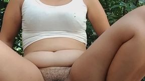 Body glistening with sweat and fresh pussy in the open air