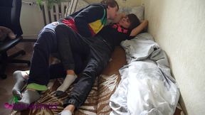 boyfriends bed fight ended up with putting cock up a tight hole and cum