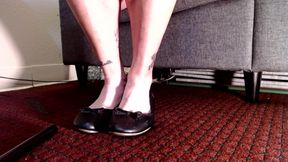Red Toenails Black Flats Shoe Play