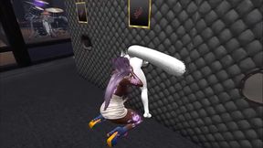 Dominating the furry in a glory hole shemale takes control