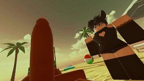 Roblox BBC guy is fucking a cute femboy in his tight butthole on the beach