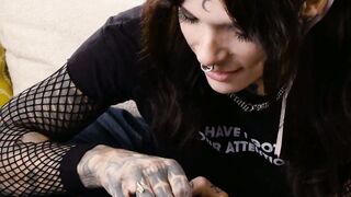 Goth tgirl Amy Nosferatu sucks roommate