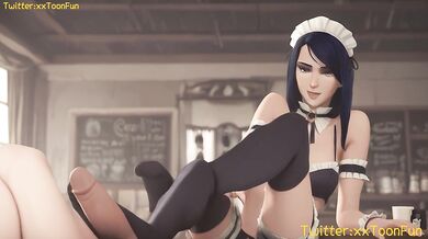 Caitlyn Coffee Maid gets throat fucked by her lord in rough League of Legends hentai