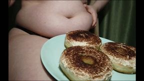 Fat greedy girl eats donuts in sexy lingerie