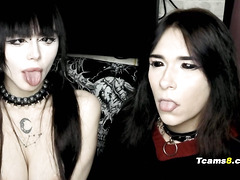 Emo girl sucks and jerks goth shemale dick hard