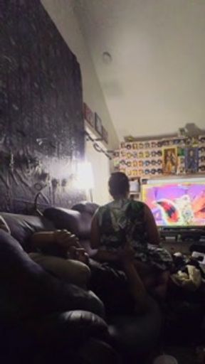 Young chubby slut keeps her step Daddy's cock warm while playing video games.