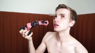 Greenwood David goes wild with a dildo in his tight ass - XXL fake cock deep in the troat
