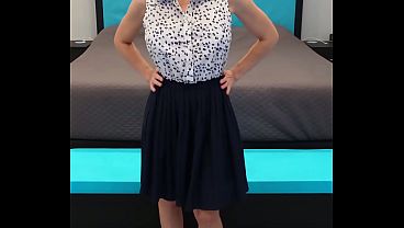 Curvy MILF tries on mules with her husband