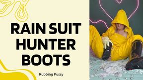 rubbing pussy in hunter boots rain suit