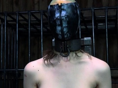 Angel wears an iron helmet during hardcore twat drilling